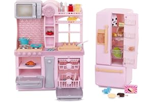 Our Generation - Gourmet Kitchen Set - Pink Fridge & Home Kitchen Playset - Cooking & Pretend Food Items - 18-Inch Doll Accessories - Imaginative Play - Toy for Kids 3 Years +