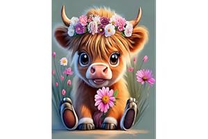 feelive Belle Vache Peinture Diamant Adulte, DIY Broderie Diamant Kit Complet 5D Diamond Painting Artisanat Strass Point de Croix Painting pour Adultes, Enfants, Décoration Intérieur 30x40cm