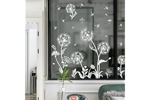 Tanlaby White Dandelion Window Stickers Plants Static Window Clings Reusable Double-Sided Anti-Collision Window Decals for Mirror Glass Windows Doors