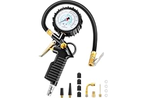 BURNNOVE Medidor de Presión, Neumáticos 220PSI Pistola de Inflado y Compresor Digital Compresor de Tubo Flexible de 4 Escalas con Accesorios Inflables para Automóviles, Motocicletas y Bicicletas
