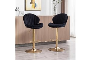 chairus Obrotowy stołek barowy, zestaw 2 aksamitnych stołków śniadaniowych, bez podłokietników, stołki kuchenne z nóżkami (czarny-2)