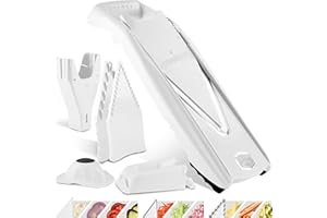Coupe-Légumes Börner V5 (Profi Set) • Mandoline Réglable en V • 7 pièces avec 10 Épaisseurs de Coupe • Lame en Acier Inoxydable • Set de Mandoline + Station d'Accueil • Blanc