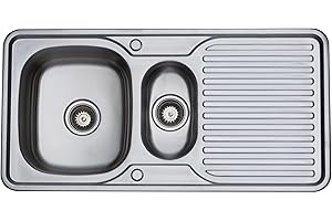 RUMO RELIABLE & MODERN RUMO Prime Kitchen Sink 1.5 One and Half Bowl Stainless Steel Fully Reversible Sinks with Drainer 1000mm x 500mm Inset Includes Waste kit