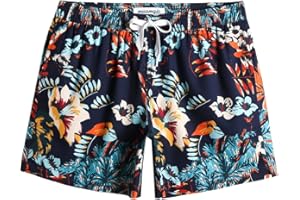 MaaMgic Costume da Bagno Corti Uomo Stile Retro Vintage 4-Way Stretch con Fodera in Mesh Transpirante e Asciugatura Rapida per Vacanze al Mare