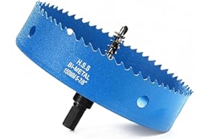 HOME COMPOSER Otwornica 150 mm, stal szybkotnąca HSS M42, bimetalowa, otwornica z trzpieniem sześciokątnym i wiertłem do drewna, suchej zabudowy i blachy metalowej, 1 sztuka, niebieska