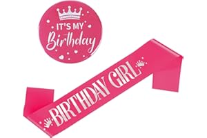 Grevosea Birthday Girl Sash, Birthday Sash Birthday Badge Birthday Girl Decorations Set Includes Birthday Girl Sash and Its My Birthday Badge for Kids Girl Birthday Party Decoration