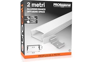 EUROCALI 1x Profilo da 2 metri (2mt) in Alluminio Bianco per Strisce LED Schermatura Opaca ingombro max striscia led 21.5mm - 23.5 x 9.8