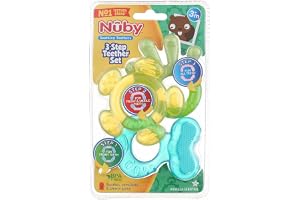 Nuby Bitringar i 3 steg, 3 ringar för tandköttsstimulering och lindring av tandvärk, barnbittleksaker BPA-fri 3+ månader.