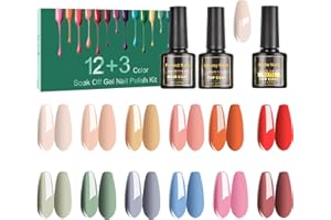 SINZONeu Vernis Semi Permanent -15 Vernis Manucure Nail Art Lot Vernis à Ongles Gel UV LED Nail Polish 12 Couleurs Populaire Avec Base et Matt Top Coat, 8ml