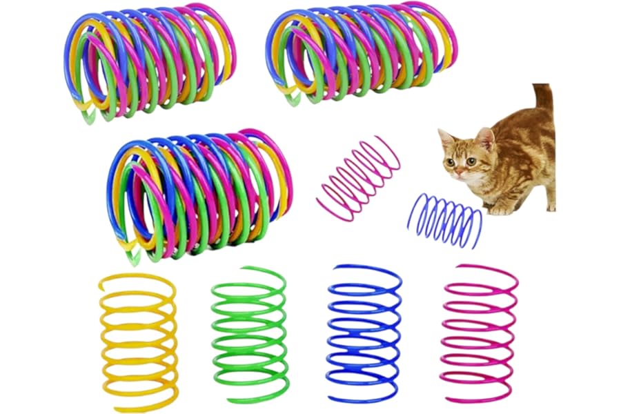 12 Pcs Colourful Cats Springs Toys - Interactive Cat & Kitten Toys, Durable Plastic Spring Cat Toy for Swatting, Biting, Hunting, Enrichment Play, Fun Kitten Toy to Keep Kittens Active & Engaged