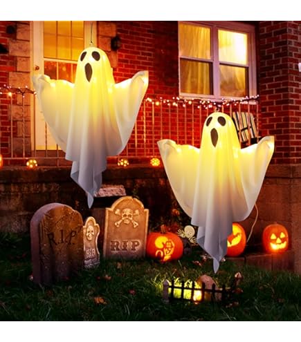 Halloween Geist Deko 145cm - Leuchtende Stehfigur Mit Hexenhut Für Garten