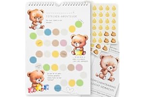 K.A.O.S BY T&M Töpfchen Training Belohnungstafel ab 2 Jahren – personalisierbarer Kalender & Plan mit Stickern, Elternratgeber & Haken – Toilettentraining Kinder, Trocken werden & Windelfrei System