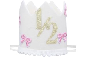 Matwsec 1/2 Birthday Girl Crown - Pink Bow Half Birthday Hat, 6 Months Birth Decorations, Sweet Hat Party Photo Prop, Half Way To One Baby Girl Decorations