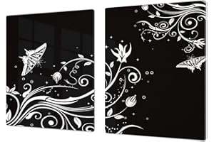 CONCEPT CRYSTAL GIGANTE Copri-piano cottura a induzione – ENORME tagliere in VETRO temperato – Pezzo Unico 80x52cm; Due Pezzi 40x52cm ognuno: Serie di fiori DD06A