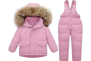 FEWLBY Kids Snowsuit Set, 2-Piece Ski Suits Winter Hooded Puffer Down Jacket and Snow Bib Pants Boys Girls Ultralight Skisuit Set, 3-4 Years