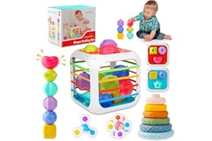 GOFFII Juguetes Bebe Montessori Sensoriales, Anillos Apilables/Juguetes para el Baño de Los Bebe/Cubo de Actividades Juguete Clasificador de Formas, Juguete Educativos para Bebe Niños de 6 Meses a 3 Años.