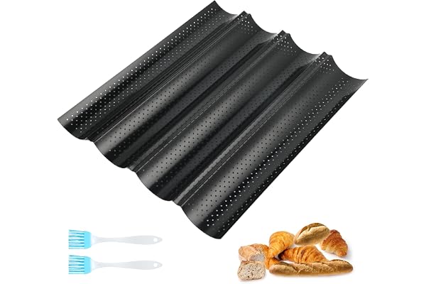 CRESZZLE Baguetteform med non-stickbeläggning för 4 baguetter, småbröd, 38 x 32,5 cm, bakplåt för krispiga resultat