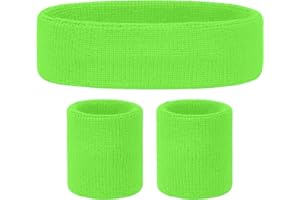 REDSTAR FANCY DRESS Set Cinta Pelo Deporte y Muñequeras Tenis - Divertidos Accesorios Fluorescentes de los Años 80 para Fiesta de Disfraces, Orgullo, Evento de Trabajo – Cinta Pelo Neón para Gimnasia, Deporte, Tenis