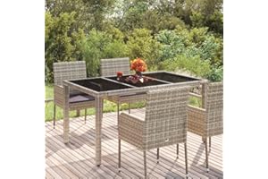 puraday Mesa de jardín Superficie de Vidrio ratán PE Gris 150x90x75 cm Mesas De Patio Mesa De Comedor Mesa Terraza Mesa Jardin Exterior Mesa De Balcón Mesa Exterior Estilo Moderno Estable Duradero