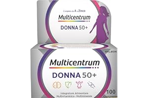 Multicentrum Donna 50+ Integratore Multivitaminico completo, con Magnesio, Vitamina A, D, B12, Calcio, per combattere stanchezza e affaticamento per Donne oltre 50 anni, 100 Compresse