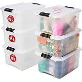 Iris Ohyama Plastic Storage Boxes with Lids, 15L, Set of 6, Transparent