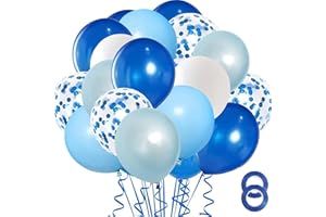 OHugs Blue Balloons Pack of 50 Pcs 12 Inches Party Balloons, Blue, Pearl Blue, Pastel Blue, White and Blue Confetti Balloons for Birthday, Wedding, Graduation, Bridal and Baby Shower Decorations
