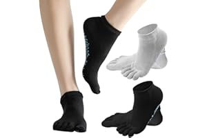 KYSUN 2 Paires Chaussettes Antidérapantes de Full Toe pour Femmes Hommes, Chaussettes de Yoga avec Orteils, Chaussettes de Sport Antidérapantes en Coton pour Pilates Barre Danse Fitness, Noir + Gris
