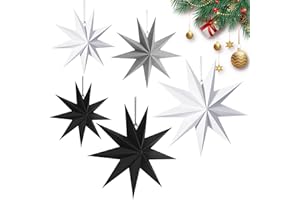CZMAO 5 Estrellas de Papel para decoración navideña, 9 Puntas, 30 cm x 3 + 45 cm x 2 Estrellas de Papel de Navidad, Estrellas de Papel para decoración de Ventanas, Adviento, árbol de Navidad