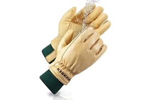 FEISHDEK Leder Thermo Arbeitshandschuhe Winter Wasserdicht Herren Damen Warme GefüTterte Gartenhandschuhe Winterhandschuhe Schutzhandschuhe Draussen - Gelb…