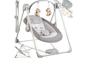 tectake® Transat bébé Balancelle électrique pliable avec Arche portique eveil bebe Peluche, Musique relaxante, Harnais à 5 points Cadeau de naissance Nouveau né jusqu'à 9 kg, Équipement Chambre bebe