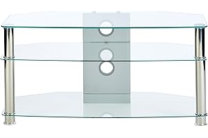 MMT Furniture Designs Ltd Clear Glass TV Stand 3 Shelf TV Console Unit with Open Storage For 32 to 47 inch TV's