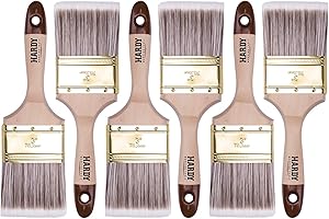 HARDY WORKING TOOLS Juego de 6 brochas Planas de 75 mm – Serie 45 – Fibras sintéticas, Mango de Madera Natural, virola de Acero – para Pintura, Barniz, Aceite e impregnación sobre Madera