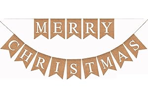 EAAGLO kuou Merry Christmas Banner, Burlap Garland Banner Rustic Burlap Bunting 2.8m Xmas Decoration Family Party Banner