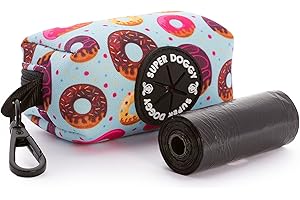 SUPER DOGGY Distributeur de Sac à Caca Pour Chien - Porte-sac Crottes avec des Motifs Amusants - Sacs de Ramasse Dejection pour Chiens - Comprend des Sachet pour Canines (Donuts)