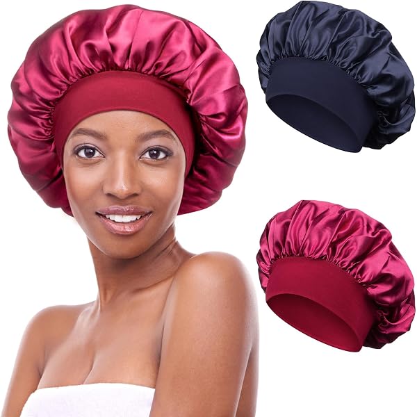 2 Seiden-Schlafhauben Für Damen – Mit 4 Haargummis, Rosa, Schonend Für Haare Und Kopfhaut