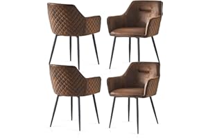 Weegstok Modern Dining Chairs Set of 4, Upholstered Faux Suede Fabric Seat with Matte Metal Legs for Dining Room, Kitchen, Living Room, Office(Brown Suede,4)
