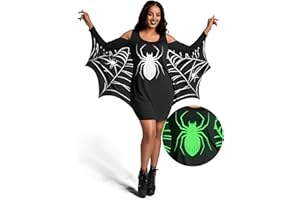 Spooktacular Creations Disfraz de Mujer Araña para Mujer, Vestido de Disfraz de Ala de Murciélago, Vestido Informal de Manga Larga de Araña Negra para Disfraz de Halloween-M