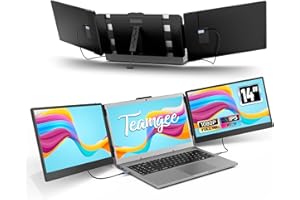 Teamgee Monitor Portatile per Laptop, Portable Monitor Schermo Doppio FHD 1080P IPS da 14" con Doppi Altoparlanti, Display HDMI/USB-A/Type-C Plug and Play da 13" a 17" (Mac, Wins, Android, Dex)