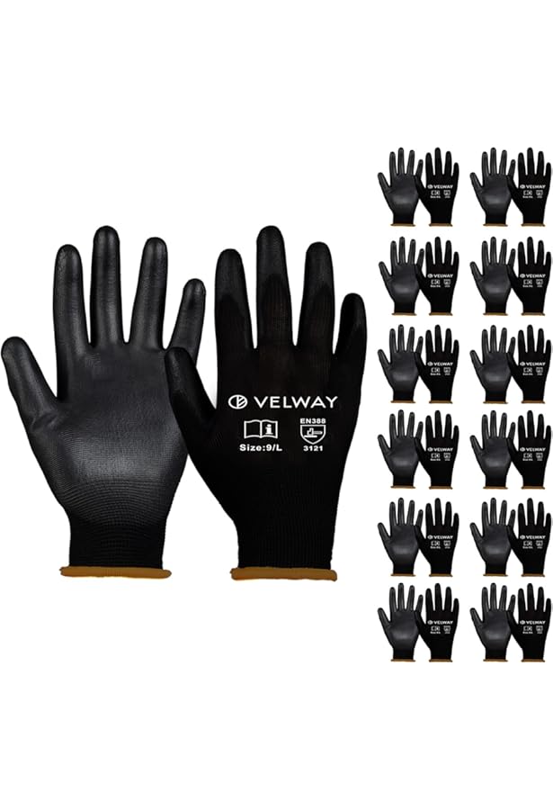 RED BLACK PU PALM COATED NYLON SAFETY WORK GLOVES BUILDERS GARDENING