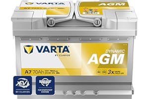 ‎VARTA VARTA Automotive DYNAMIC AGM (A7) 12V 70Ah 760A - Nassbatterie für Start-Stopp Systeme und xEV - Starterbatterie für Autos mit höherem Energiebedarf - Wartungsfreie Bleisäurebatterie