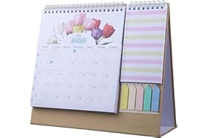‎AMO HERMOSO AMO HERMOSO Tischkalender 2026, Kalender 2026 Schreibtischkalender Desktop Monatskalender Januar bis Dezember mit Tasche, Mini Notizen und Farbigen Etiketten, To-Do-Liste für Büro Zuhause