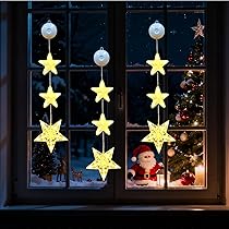 Estrella De Navidad Colgante Con 30 Luces LED Blanco Cálido Y 3 Abetos