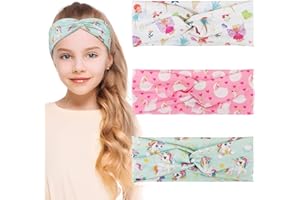 BETESSIN 3Stk. Stirnband Mädchen Kinder Einhörner Feen Haarband Elastisches Kopfband Breite Haarreif Haarschmuck Kopfschmuck für Schule Sport Freizeit in 3 Stilen