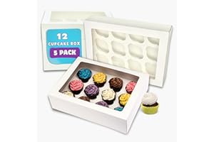 PACK N TRADE SPECIALISTS IN BAKERY & FOOD PACKAGING PACK N TRADE 5 Pcs cupcake boxes 12 hole - Removable Inserts Deep cake boxes for cupcakes – White cup cake boxes (33 x 24.2 x 7.5 cm) with Clear Window - Ideal for Muffins, Cupcakes