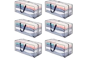 VENO Pack de 6 Bolsas de Mudanza, Almacenamiento Extra Grande con Correas de Mochila, Cremalleras y Asas Resistentes, Bolsas de Lavandería para Guardar Ropa y Embalar (Transparente, Pack de 6)