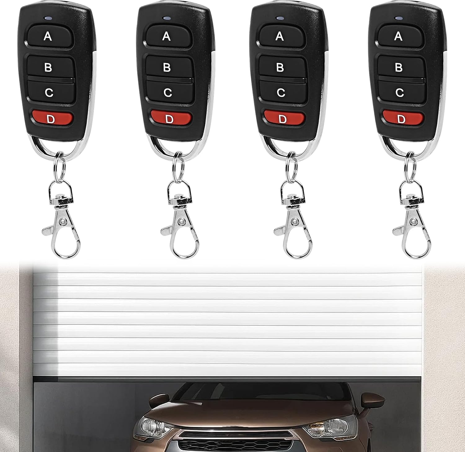4 pcs Mando de Garaje Universal 433MHz – 4 Unidades, Control Remoto para Puerta de Garaje, Compatible con Mandos Automáticos (Negros y Rojos)