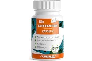 ‎PROFUEL BIO Astaxanthin-Kapseln 60x - Astaxanthin hochdosiert & bio - 8 mg Astaxanthin pro Kapsel - Algamo® Premium Astaxanthin aus der Blutregenalge (Haematococcus pluvialis) - laborgeprüft mit Zertifikat
