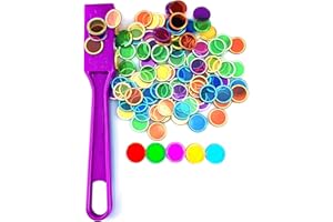 DACEFLOY Magnetic Wands and Bingo Chips Set Magnet Wand for Kids 100 Multicolour Metal Ringed Discs School Science STEM Kit Learning Accessories Family Game Ninght Tokens (Purple Wand)
