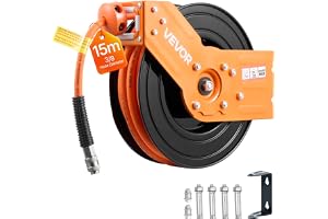 VEVOR Väggmonterad slangvinda 15 m x 9,5 mm luftkompressorslang, max. tryck 20,7 bar med 1 m inloppsslang, vägg-/takmontering