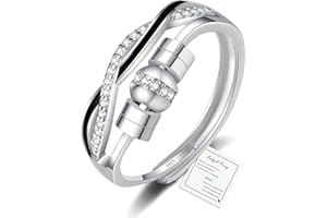 HEEYA Anxiety Ring für Damen Silber 925 Angst Ring mit Zirkonia Offen Verstellbar Anti Stress Ringe mit Perlen Spinner Fidget Ringe Frauen Hypoallergen Stimmungsring gegen Stress Unisex
